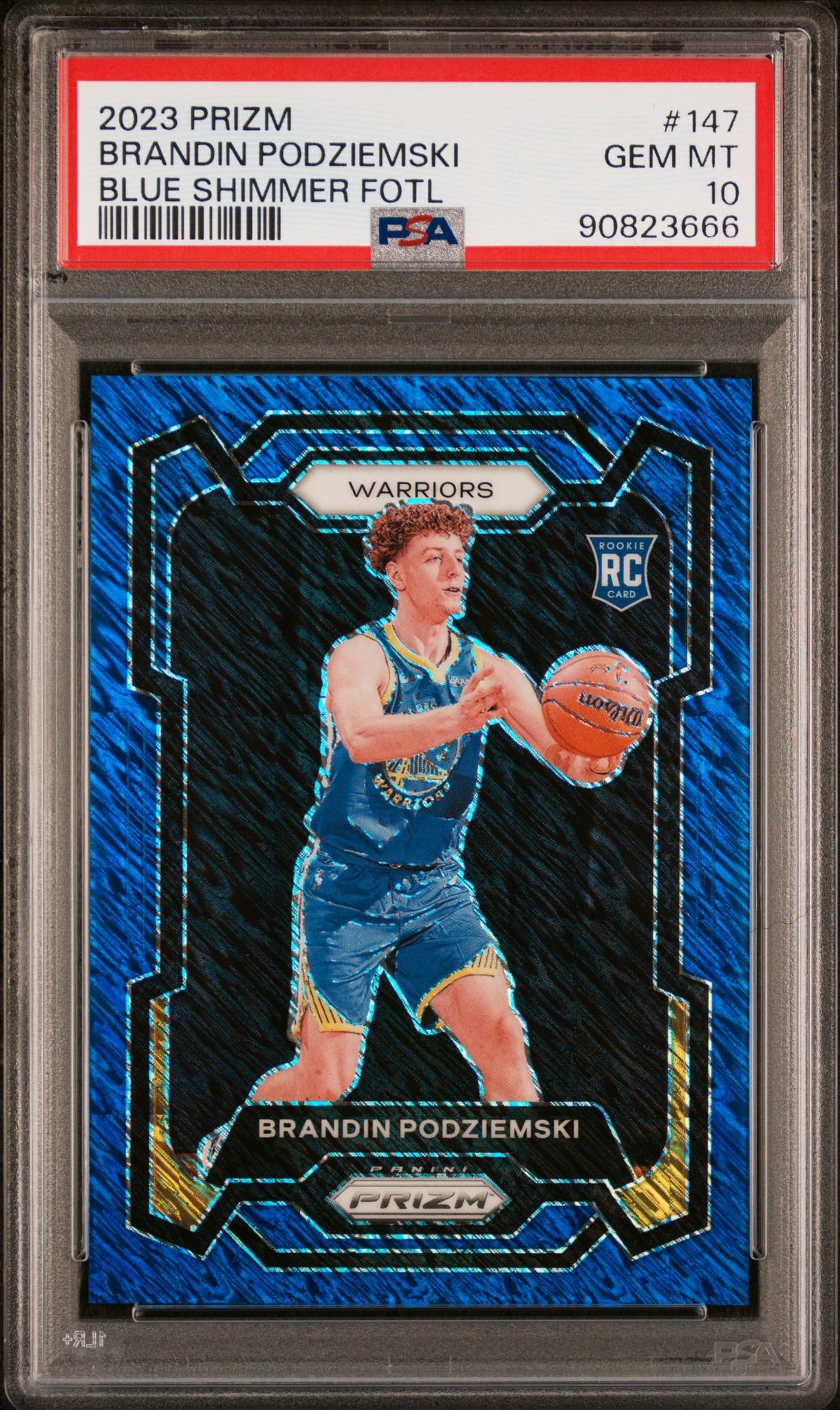 2023 Panini Prizm Blue Shimmer FOTL Brandin Podziemski #147 RC /35 PSA 10