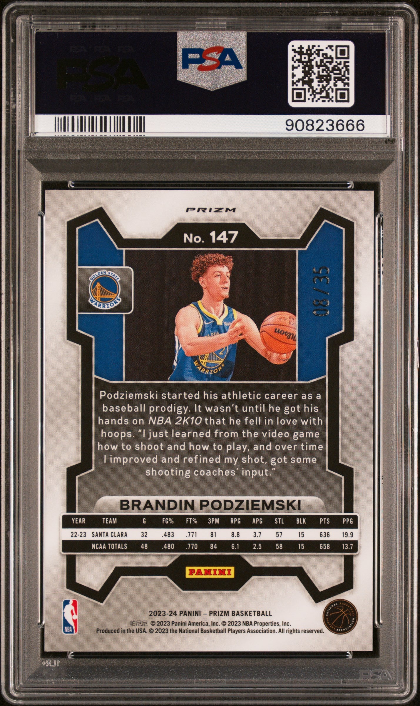 2023 Panini Prizm Blue Shimmer FOTL Brandin Podziemski #147 RC /35 PSA 10