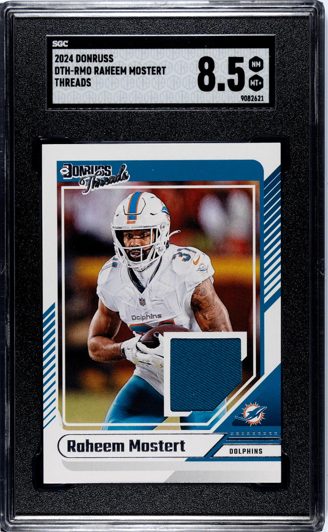 2024 Panini Donruss Threads Raheem Mostert #DTH-RMO Patch SGC 8.5