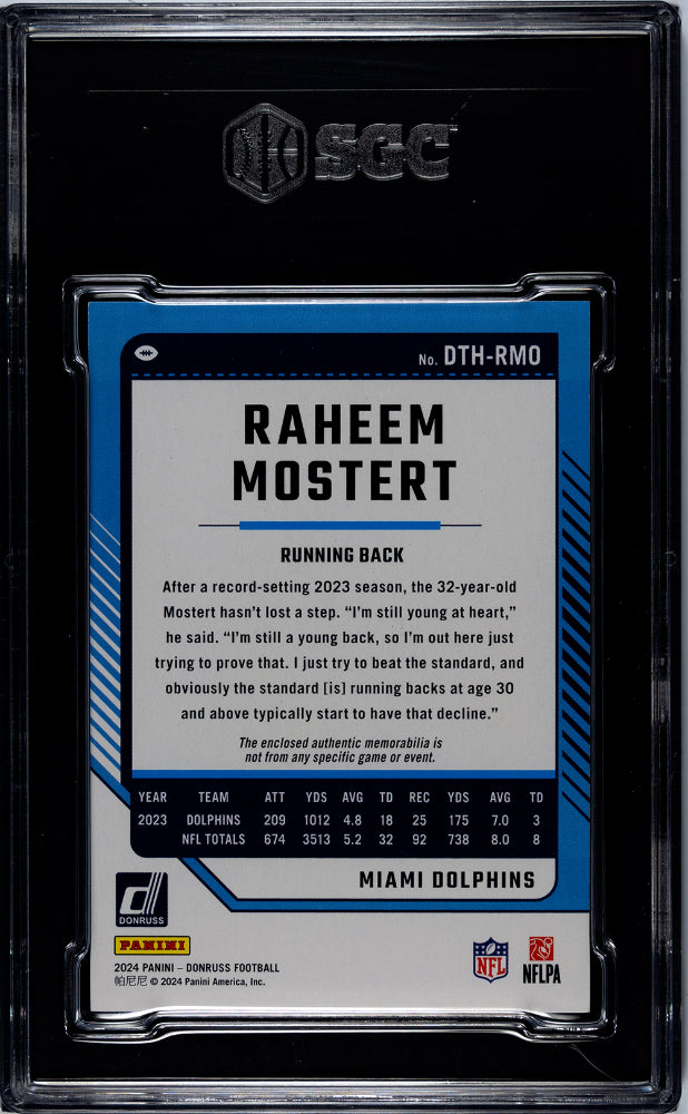 2024 Panini Donruss Threads Raheem Mostert #DTH-RMO Patch SGC 8.5