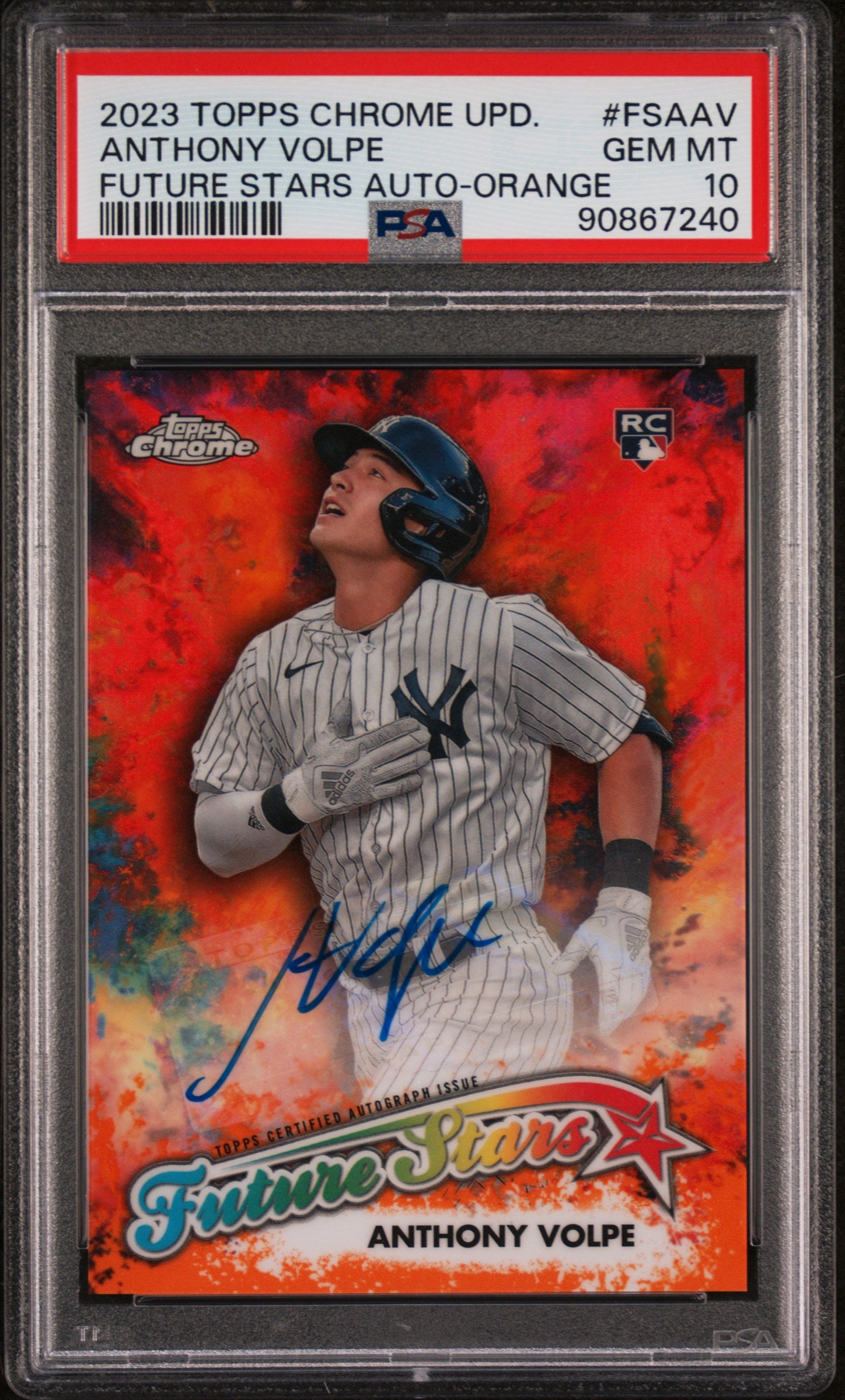 2023 Topps Chrome Update Future Stars Autograph #FSAAV Anthony Volpe Orange PSA 10