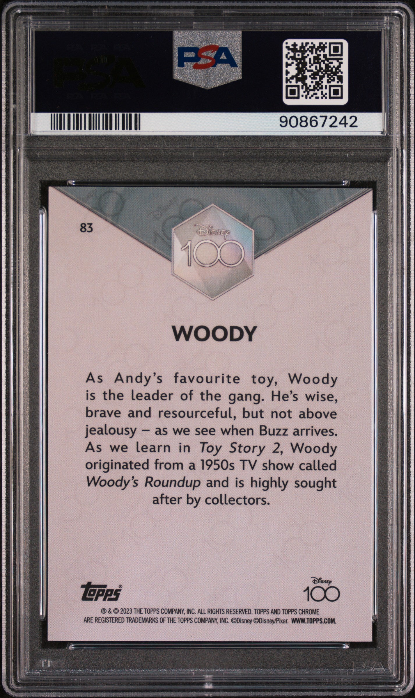 2023 Topps Disney 100 Chrome Green Refractor Woody #83 /99 PSA 10