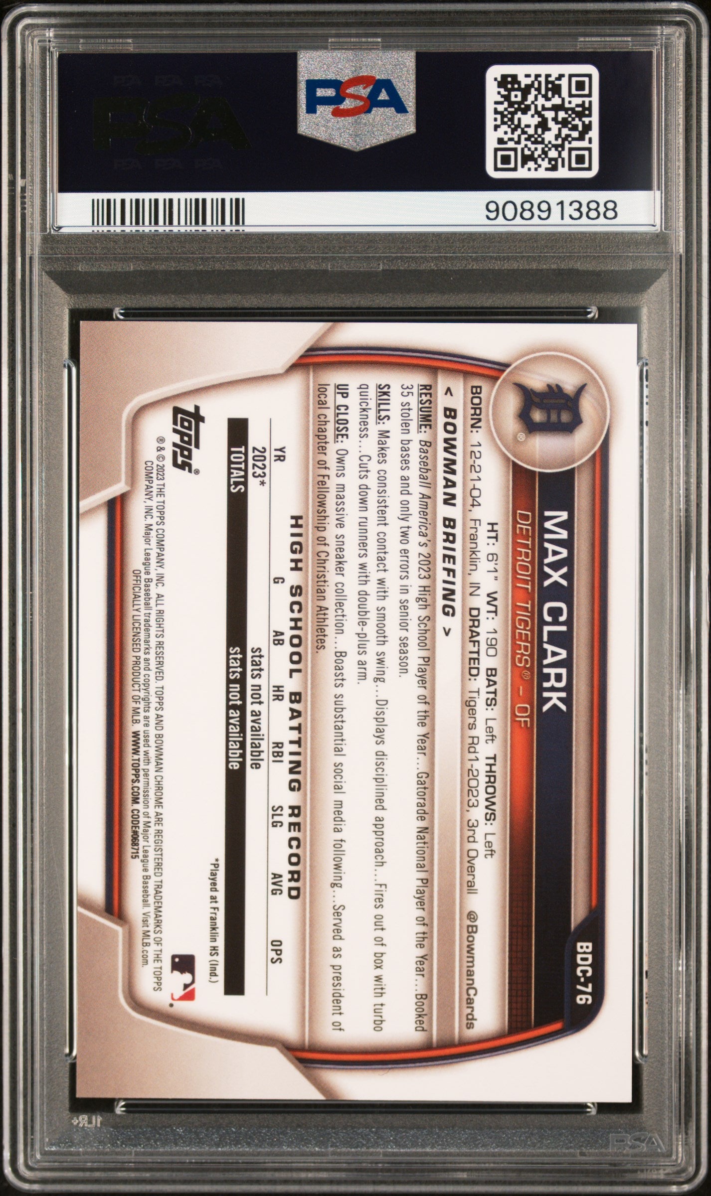 2023 Bowman Draft Chrome-SP Max Clark #BDC76 PSA 10