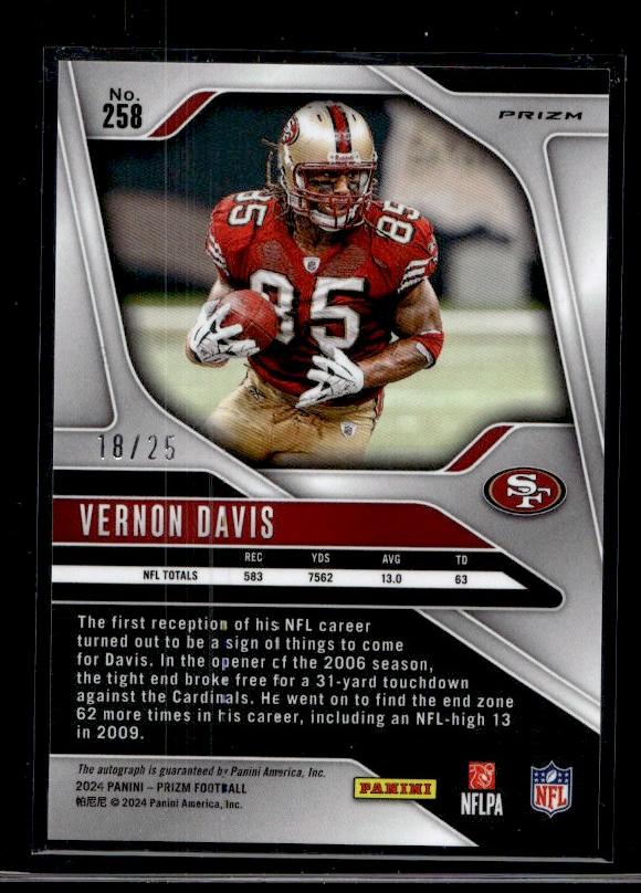 2024 Panini Prizm Auto Blue Shimmer /25 #258 Vernon Davis