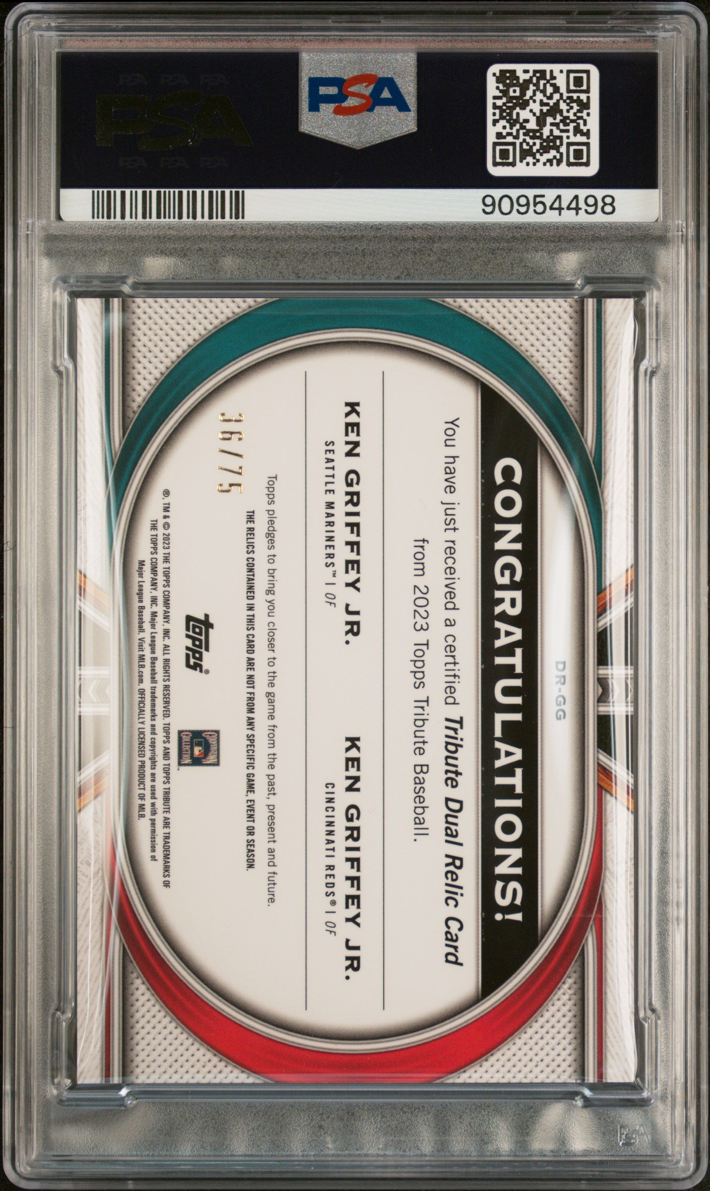 2023 Topps Tribute Dual Relics Gold Ken Griffey Jr. #DR-GG /75 PSA 9