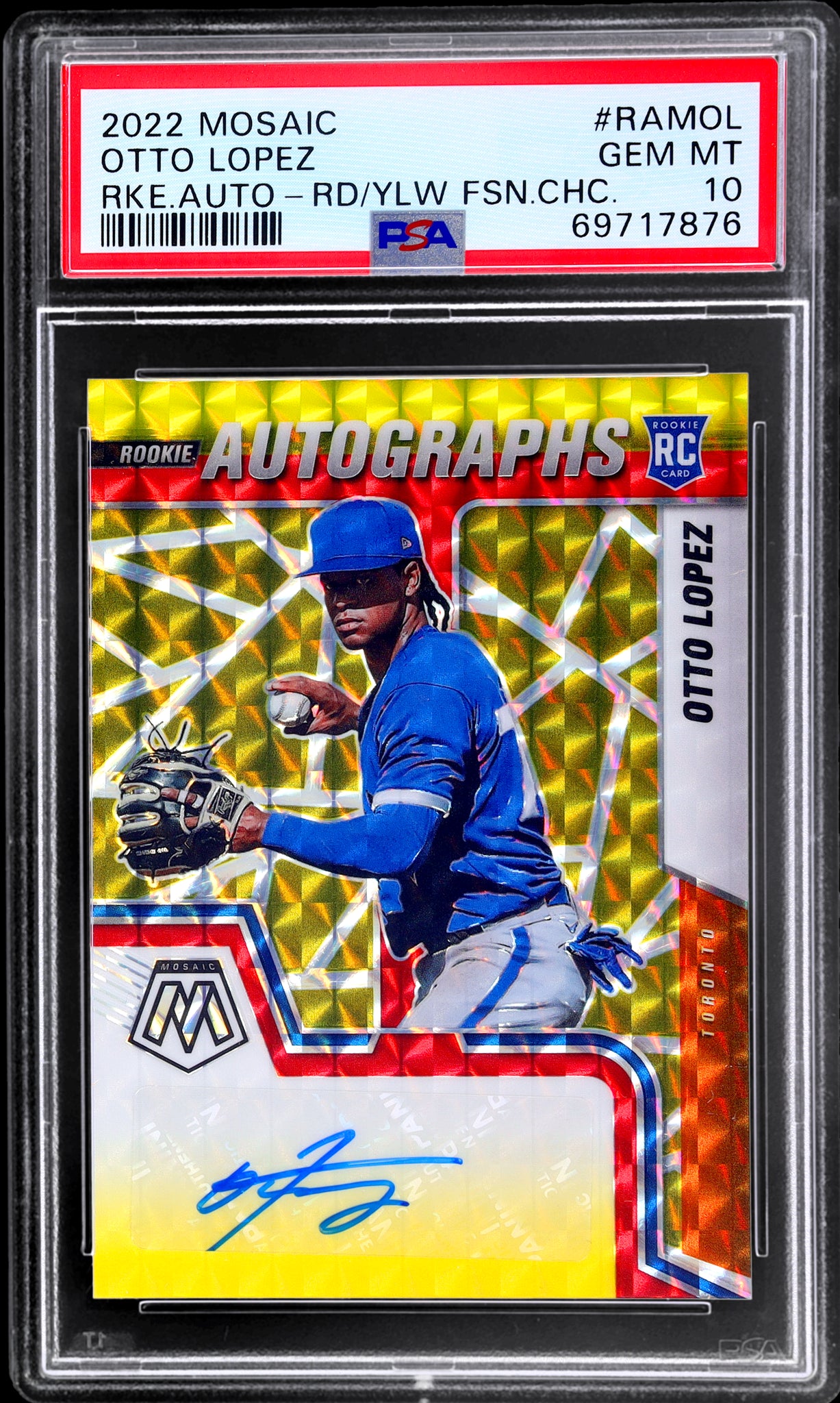 2022 Panini Mosaic Rookie Autograph Choice Red Fusion Otto Lopez /88 PSA 10