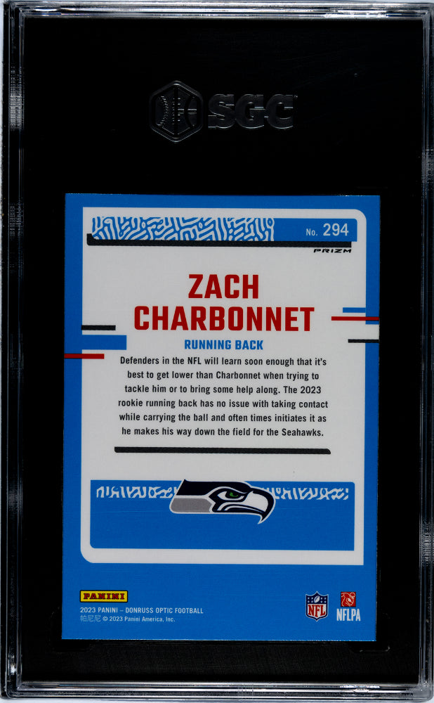 2023 Panini Donruss Optic #294 Zach Charbonnet Purple Rookie SGC 9.5