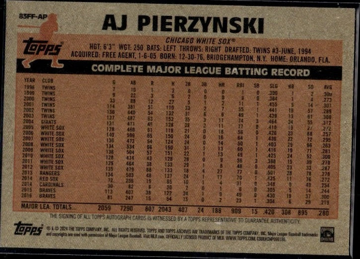 2024 Topps Archives 1983 Fan Favorites Auto #83FF-AP AJ Pierzynski