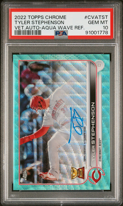 2022 Topps Chrome Tyler Stephenson #CVATST Aqua Wave Refractor Auto PSA 10