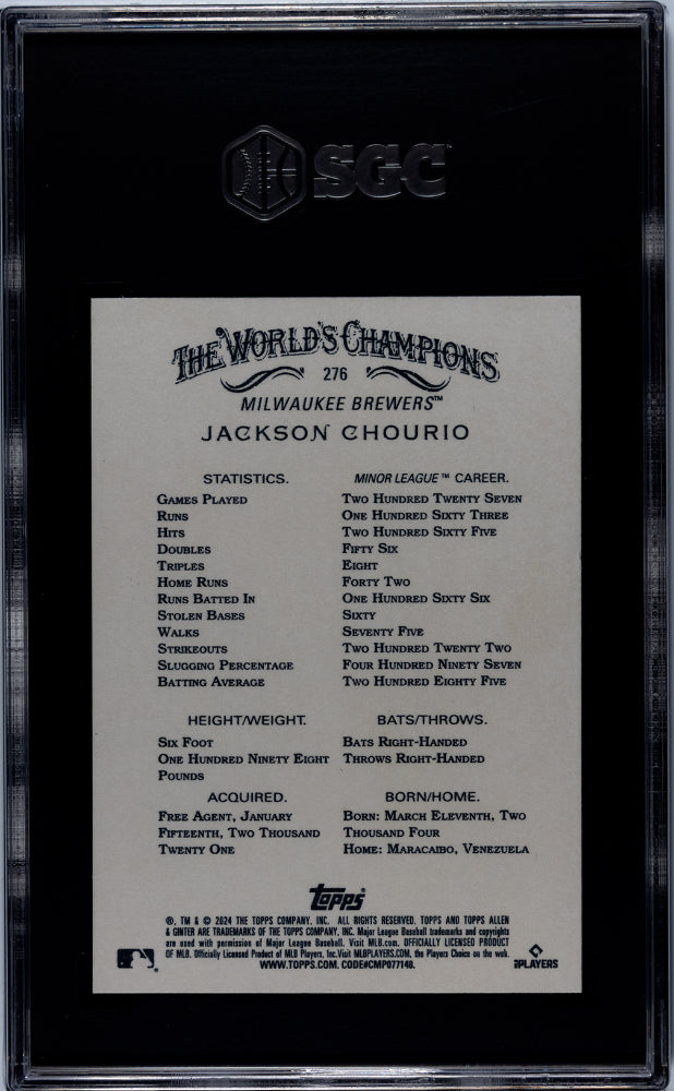 2024 Topps Allen & Ginter Jackson Chourio #276 RC SGC 9.5