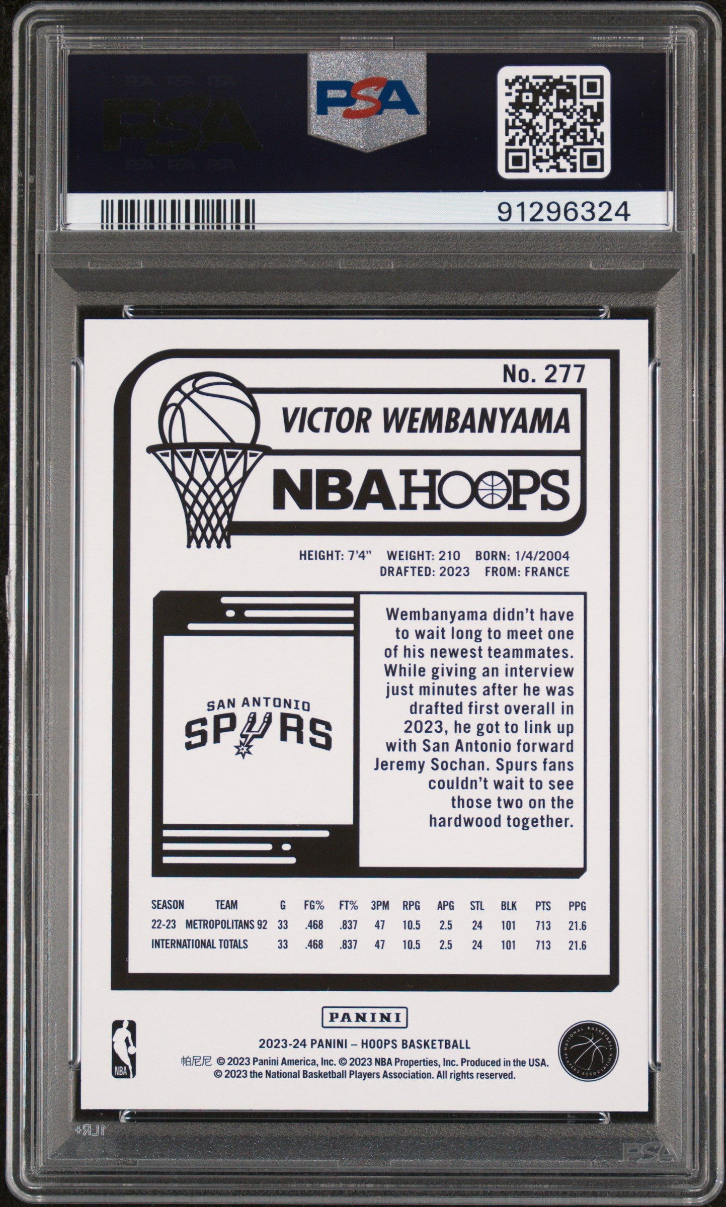 2023 Hoops #277 Victor Wembanyama PSA 10
