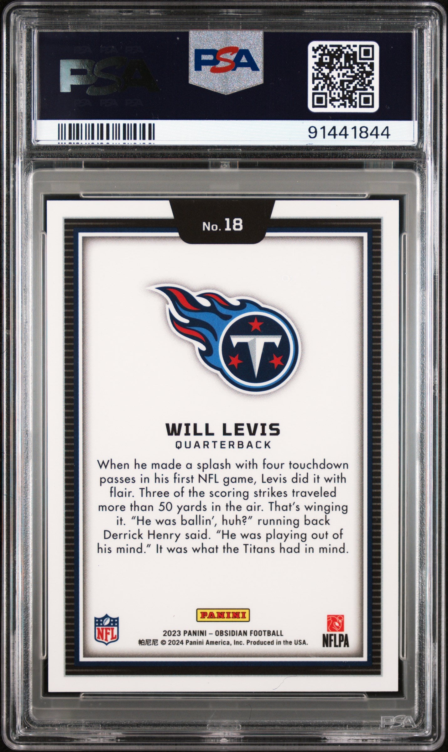 2023 Panini Obsidian #18 Will Levis Black Color Blast PSA 9