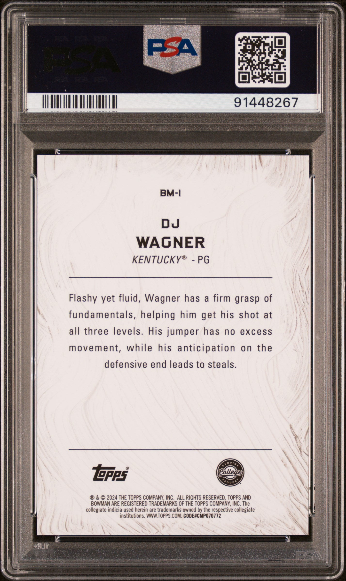 2023 Bowman #BM1 DJ Wagner Masterpieces-Gold /50 PSA 10