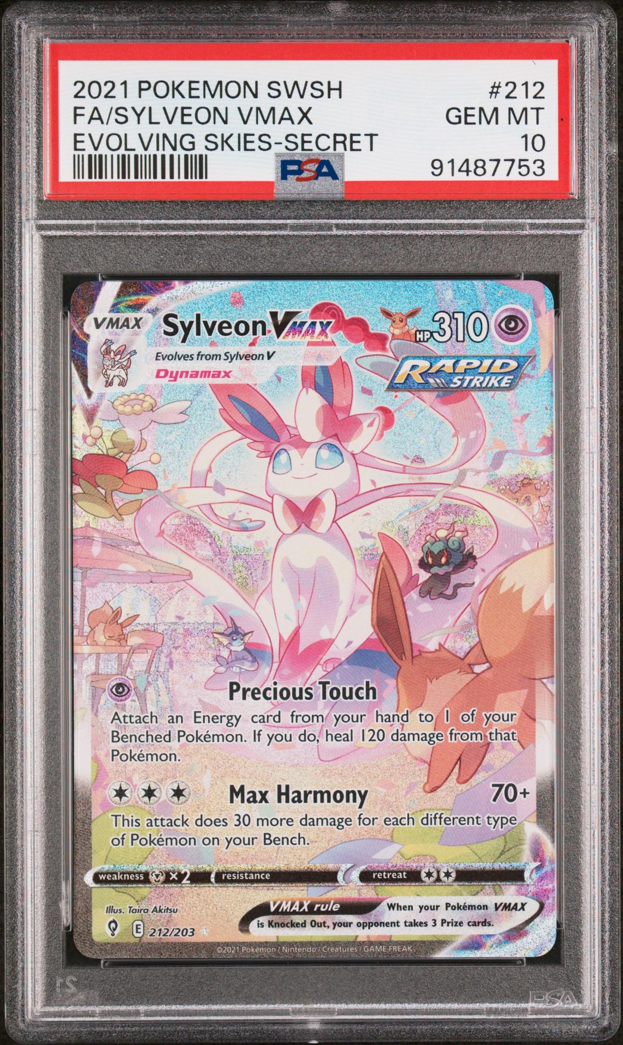 2021 Pokémon Sword & Shield Evolving Skies Alt Art Sylveon #212/203 VMAX PSA 10