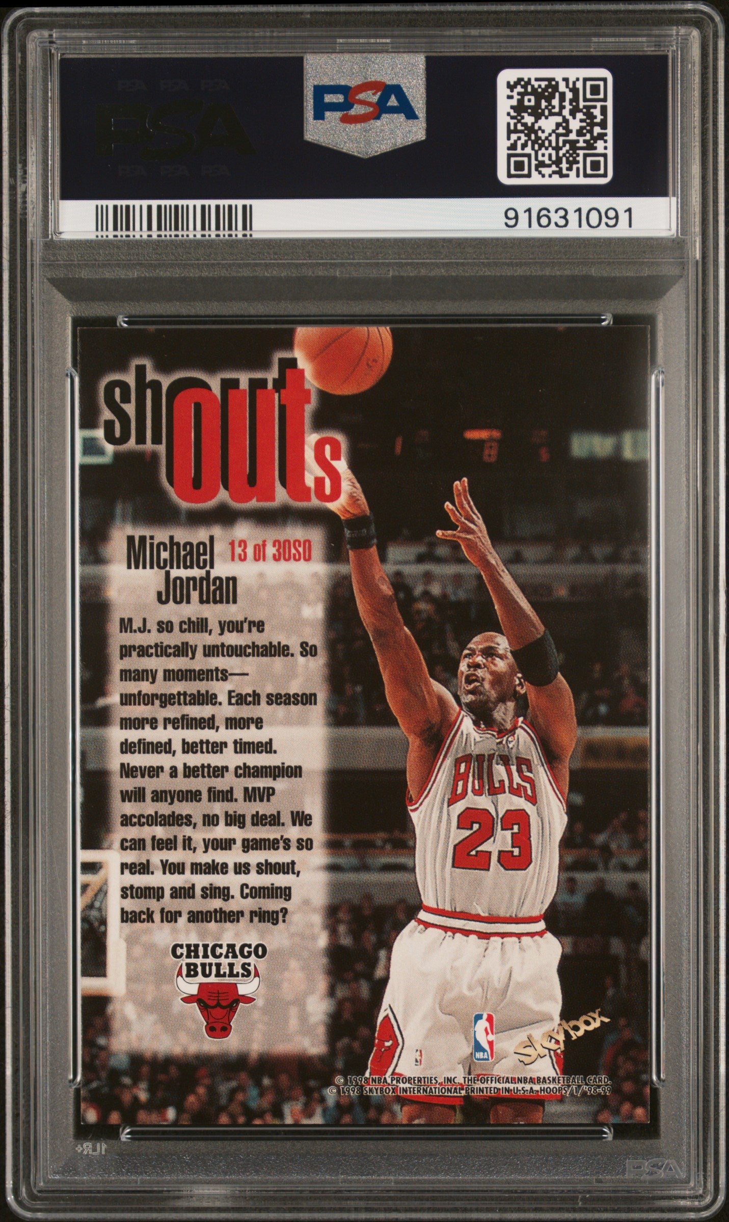 1998 SkyBox Hoops Shout Outs Michael Jordan #13 PSA 10