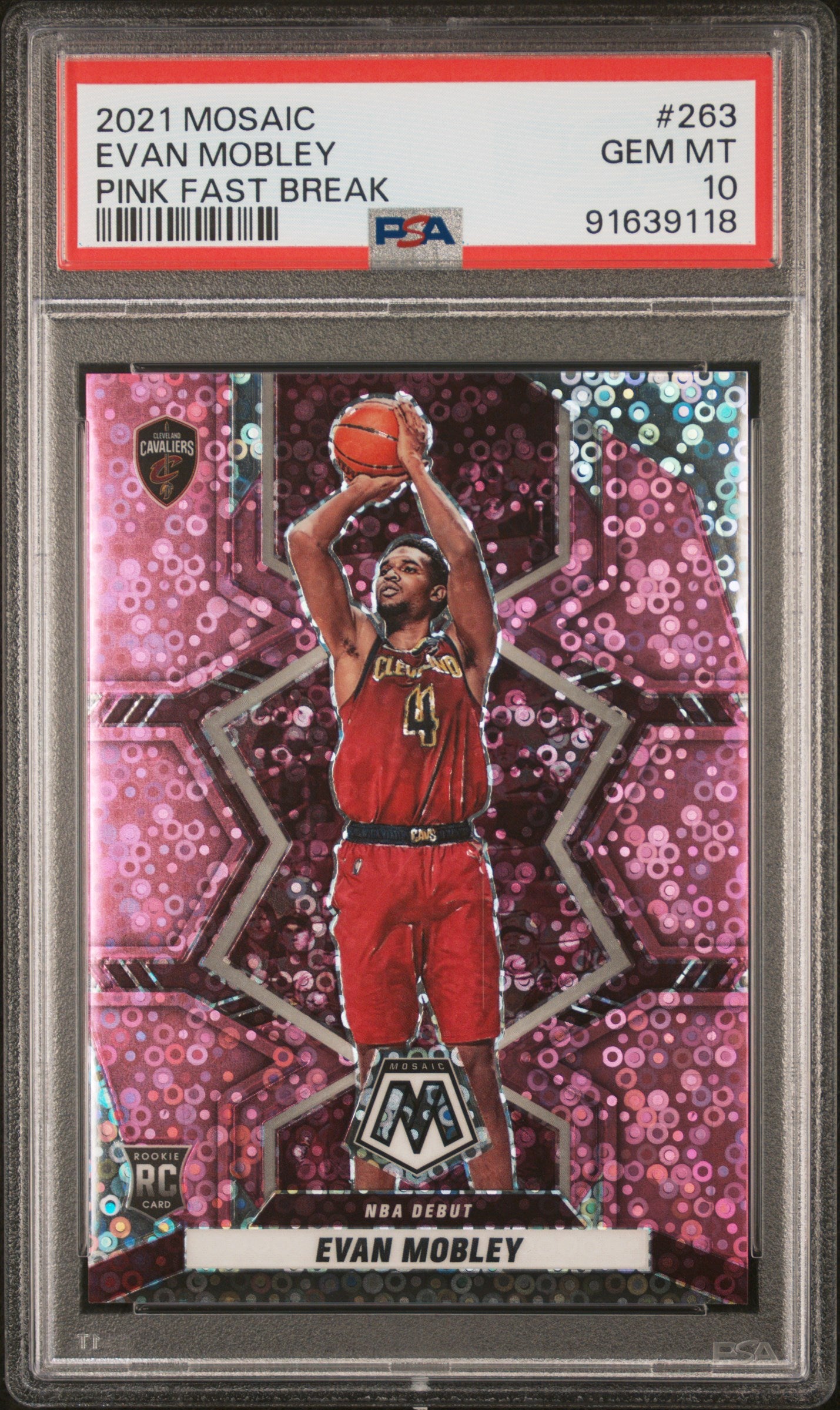 2021 Panini Mosaic Pink Fast Break Evan Mobley #263 RC NBA Debut /20 PSA 10