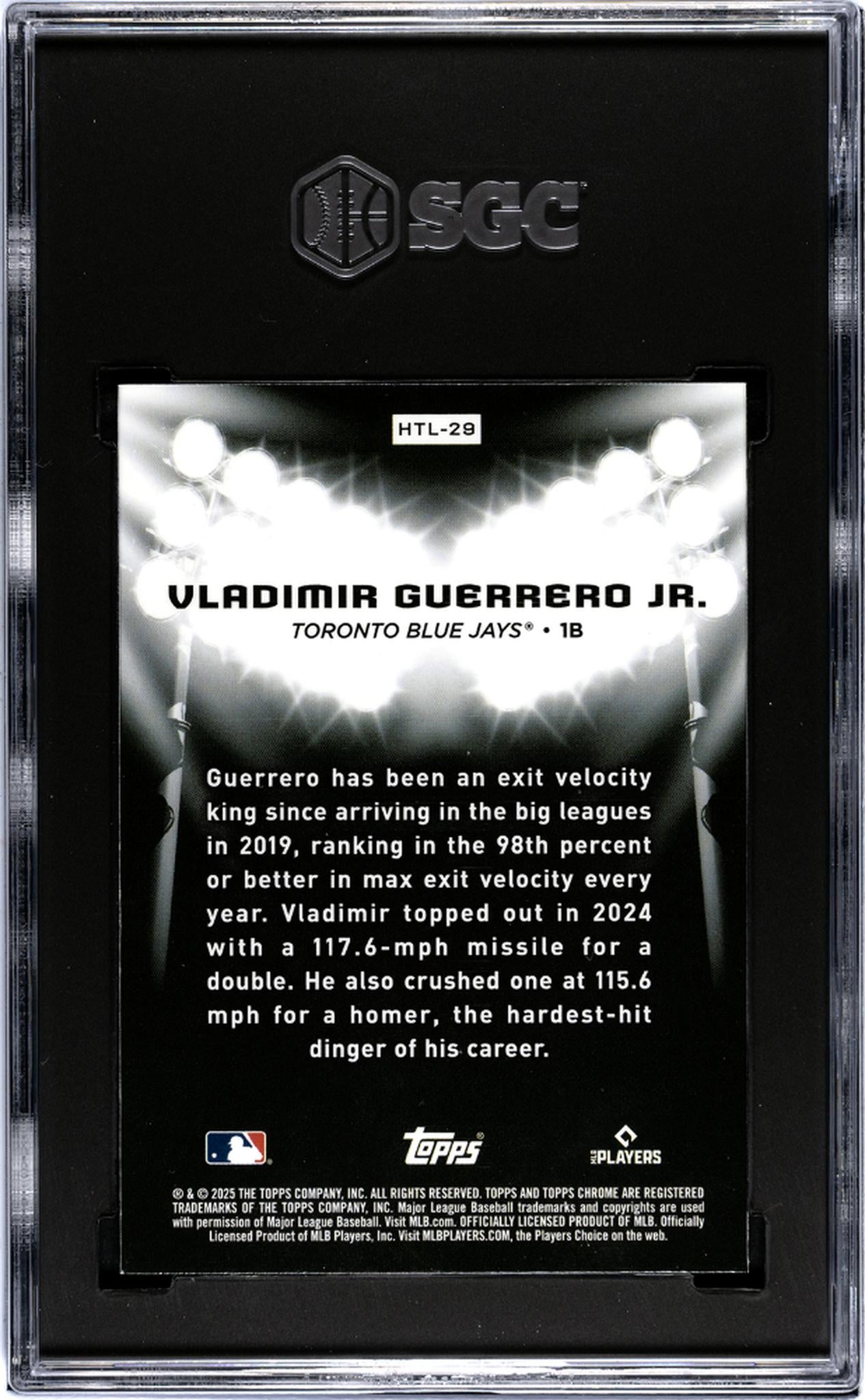 2025 Topps Chrome Black #HTL-29 Vladimir Guerrero Jr. Hit The Lights SGC 9