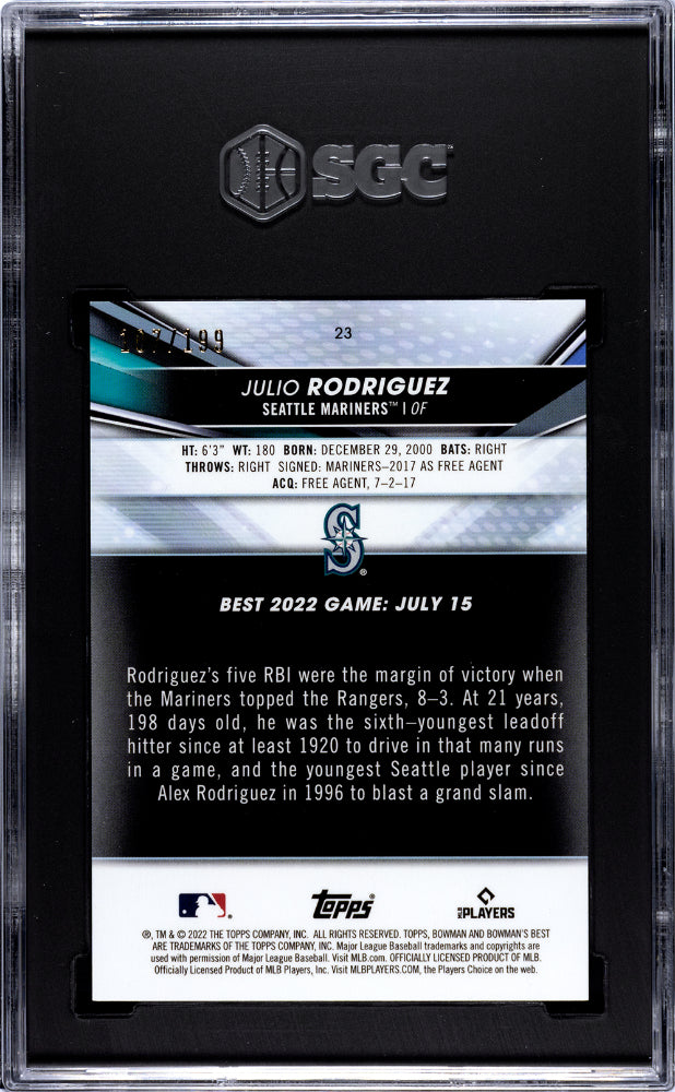 2022 Topps Bowman's Best Aqua Lava Refractor Julio Rodriguez #23 RC /199 SGC 8.5