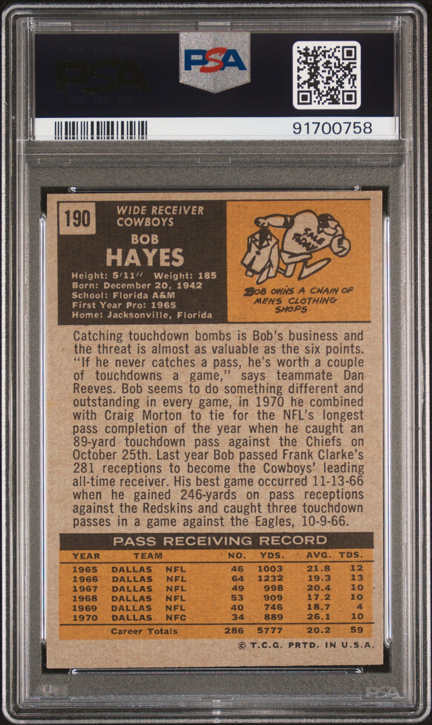 1971 Topps Bob Hayes #190 PSA 5