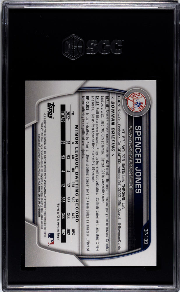 2023 Topps Bowman Spencer Jones #BP-139 1st Bowman SGC 10