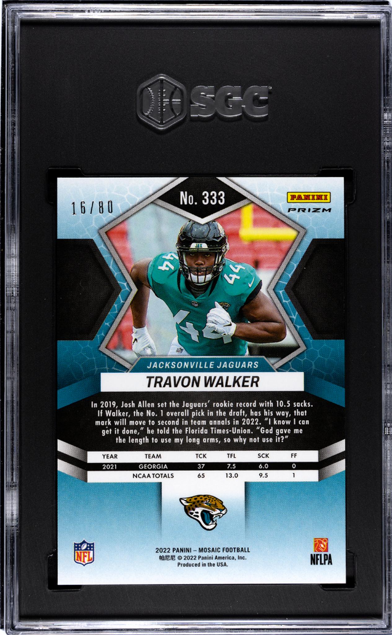 2022 Panini Mosaic Travon Walker #333 /80 SGC 10