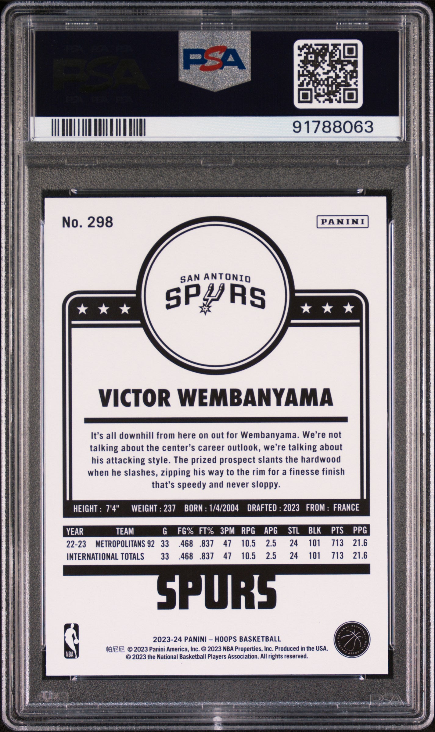 2023 Panini Hoops Victor Wembanyama #298 RC PSA 10