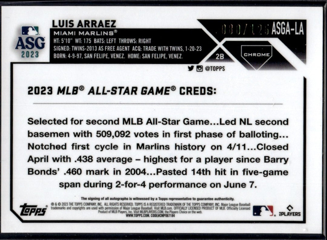 2023 Topps Chrome ASG Auto Xfractor /125 #ASG-ALA Luis Arraez