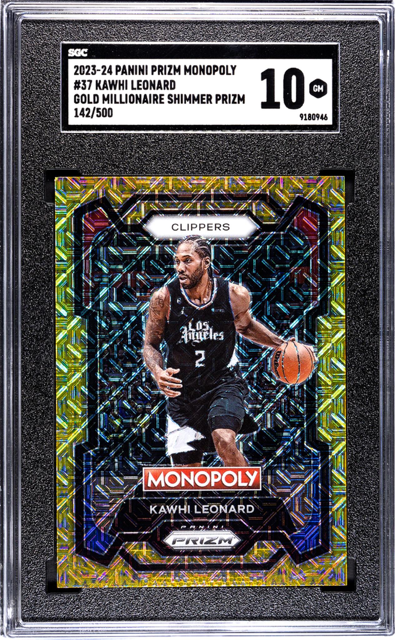 2023-24 Panini Prizm Monopoly #37 Kawhi Leonard Gold Millionaire Shimmer Prizm /500 SGC 10