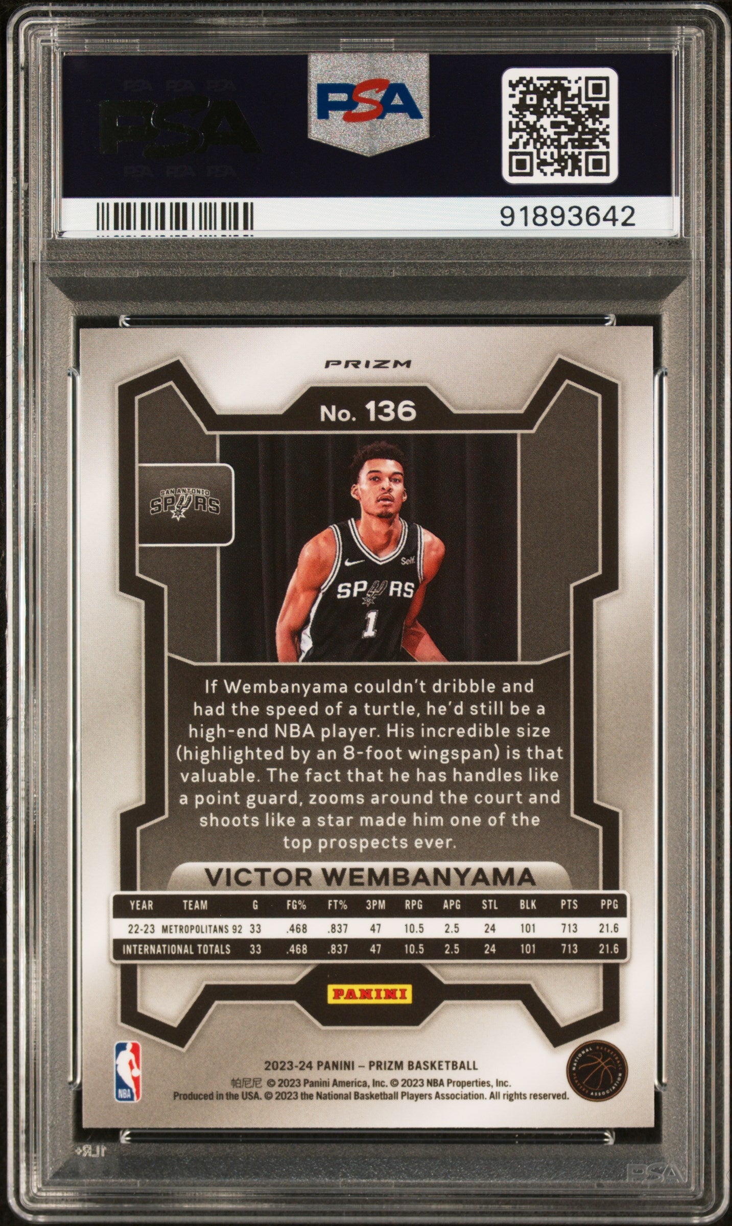 2023 Panini Prizm Silver Prizm Victor Wembanyama #136 PSA 10
