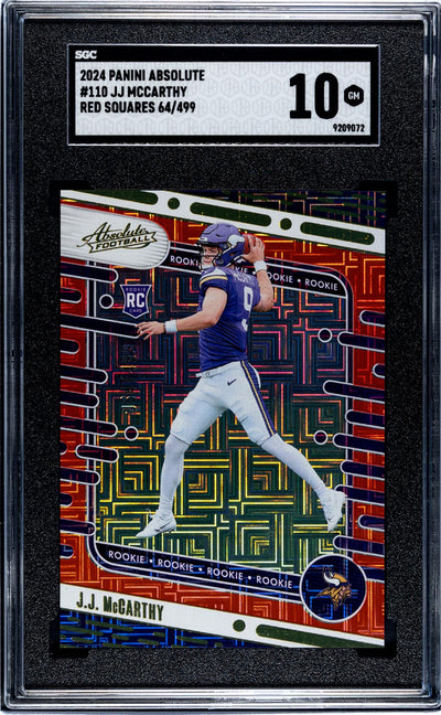 2024 Panini Absolute J.J. McCarthy #110 Red Squares /499 SGC 10