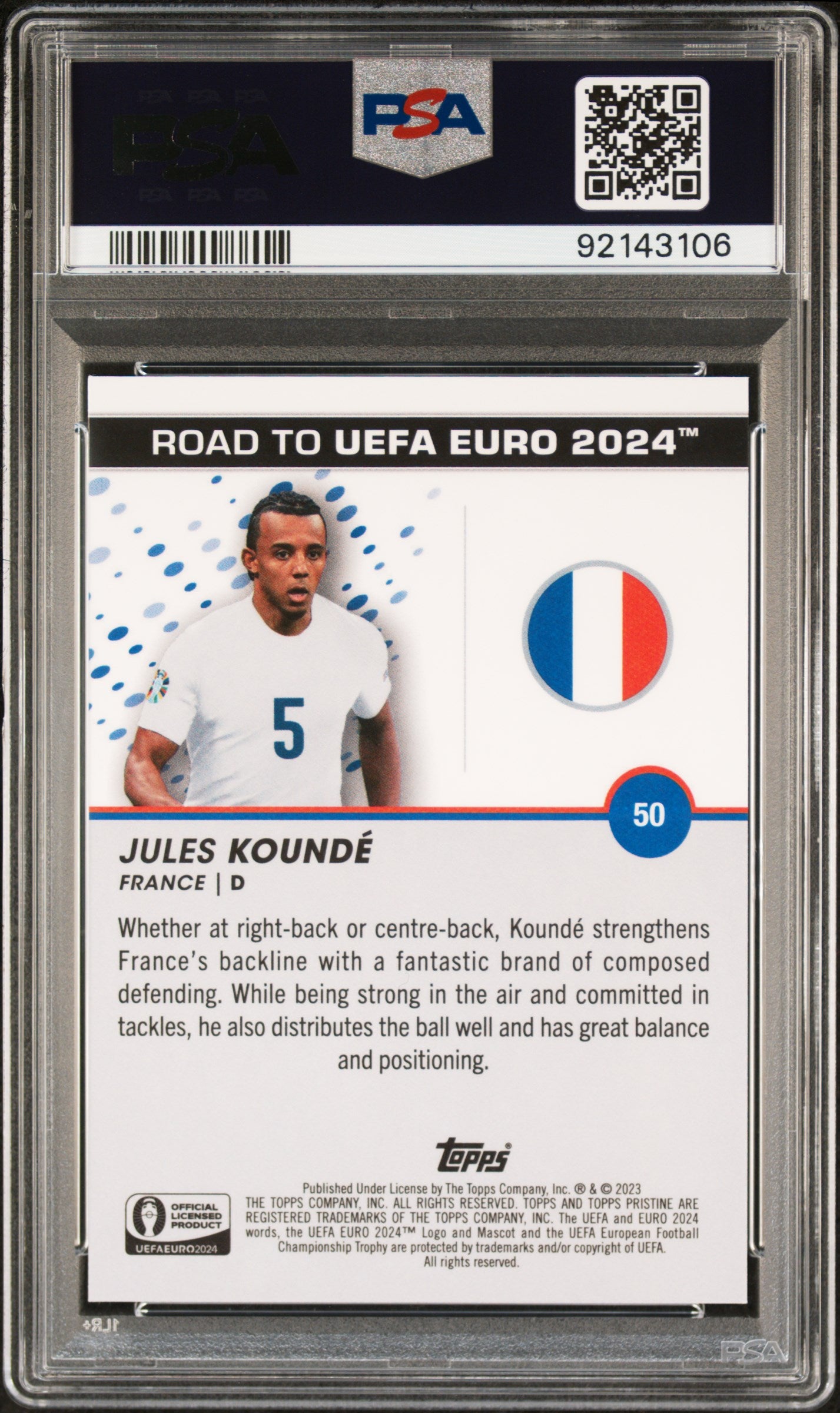 2023 Topps Pristine Road To UEFA Euro 2024 Green Jules Kounde #50 PSA 10