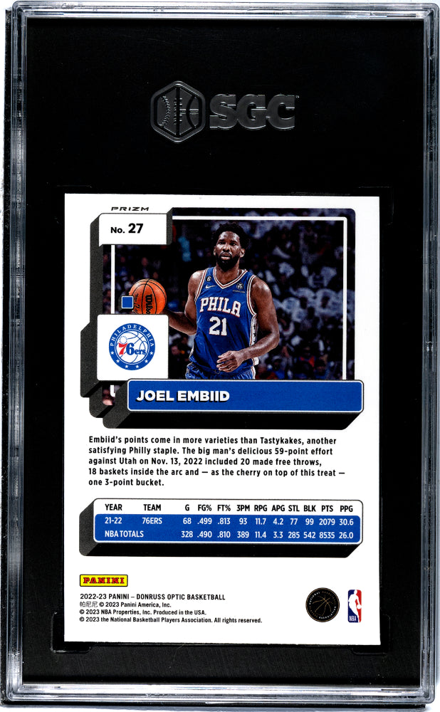 2022-23 Donruss Optic #27 Joel Embiid Choice Red & Green Prizm SGC 9.5