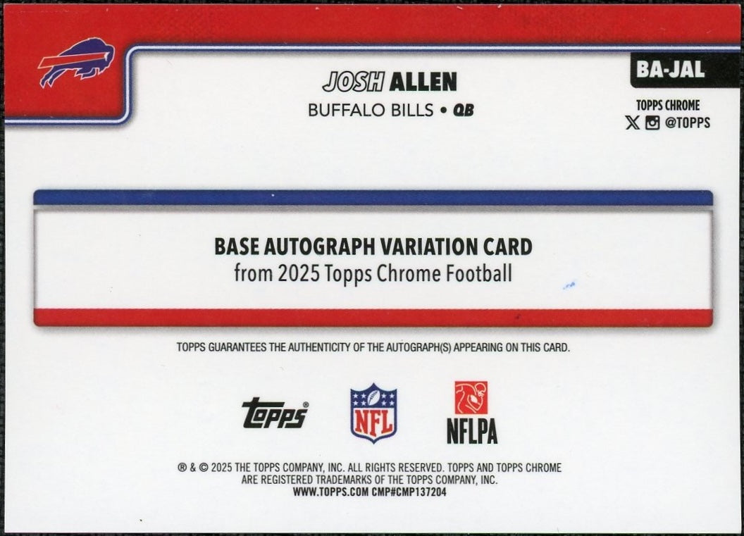 2025 Topps Chrome Josh Allen Auto Autograph Blue Refractor #/150