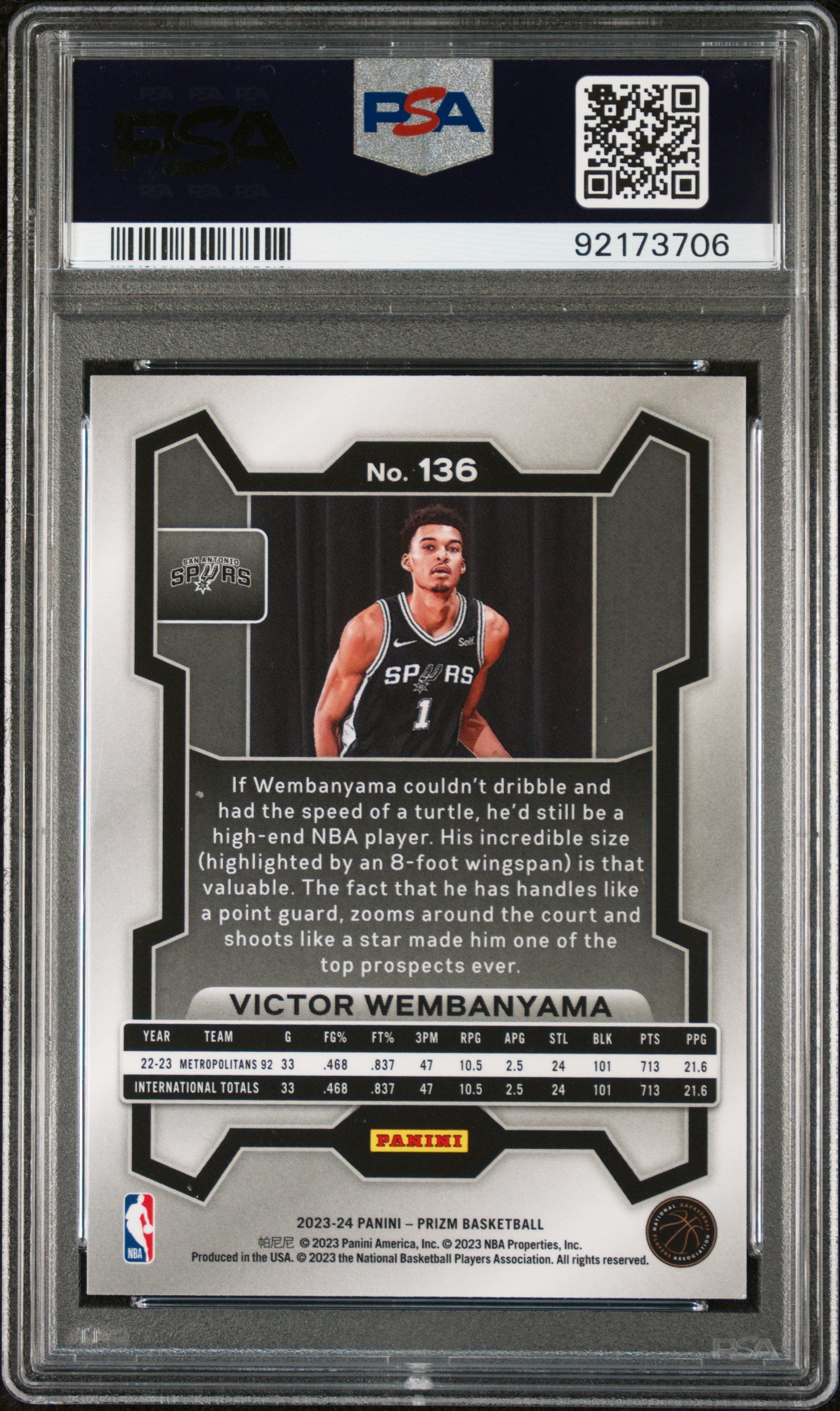 2023 Panini Prizm Victor Wembanyama #136 PSA 9