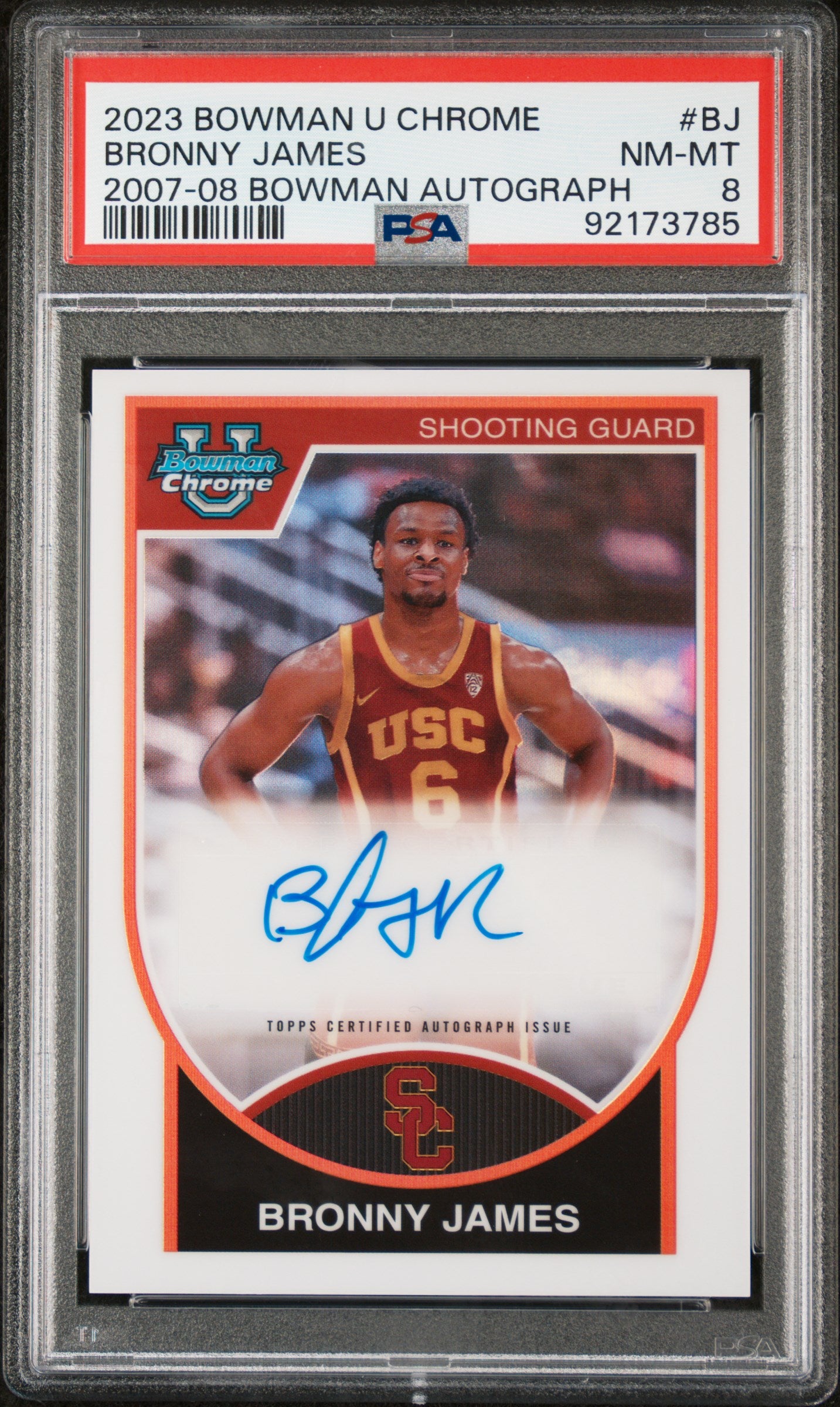 2023 Bowman University Chrome 2007-08 Bowman Autographs Bronny James Jr. #BJ /99 PSA 8