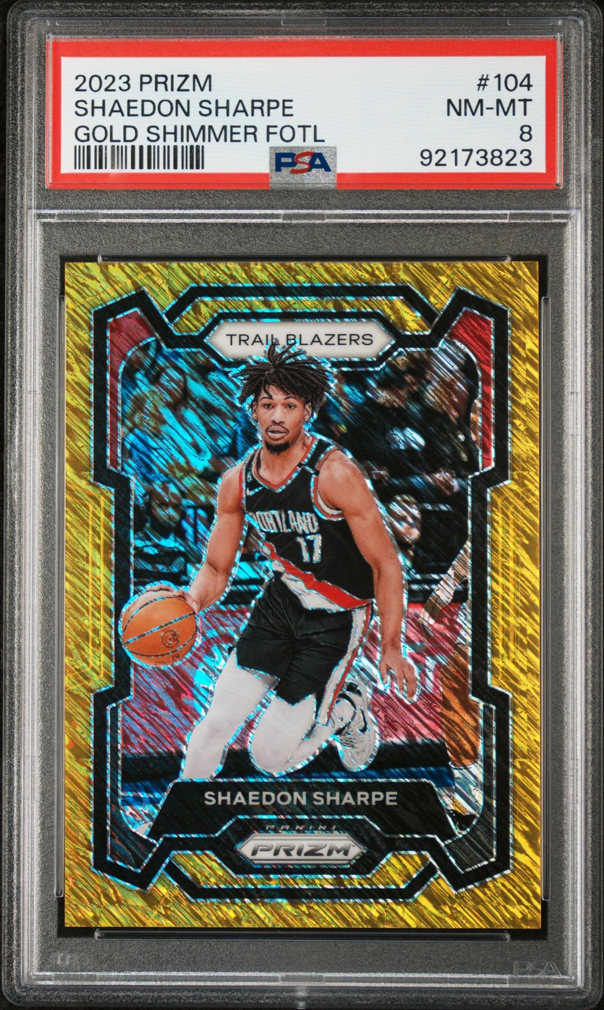 2023 Prizm Gold Shimmer Shaedon Sharpe #104 /10 PSA 8