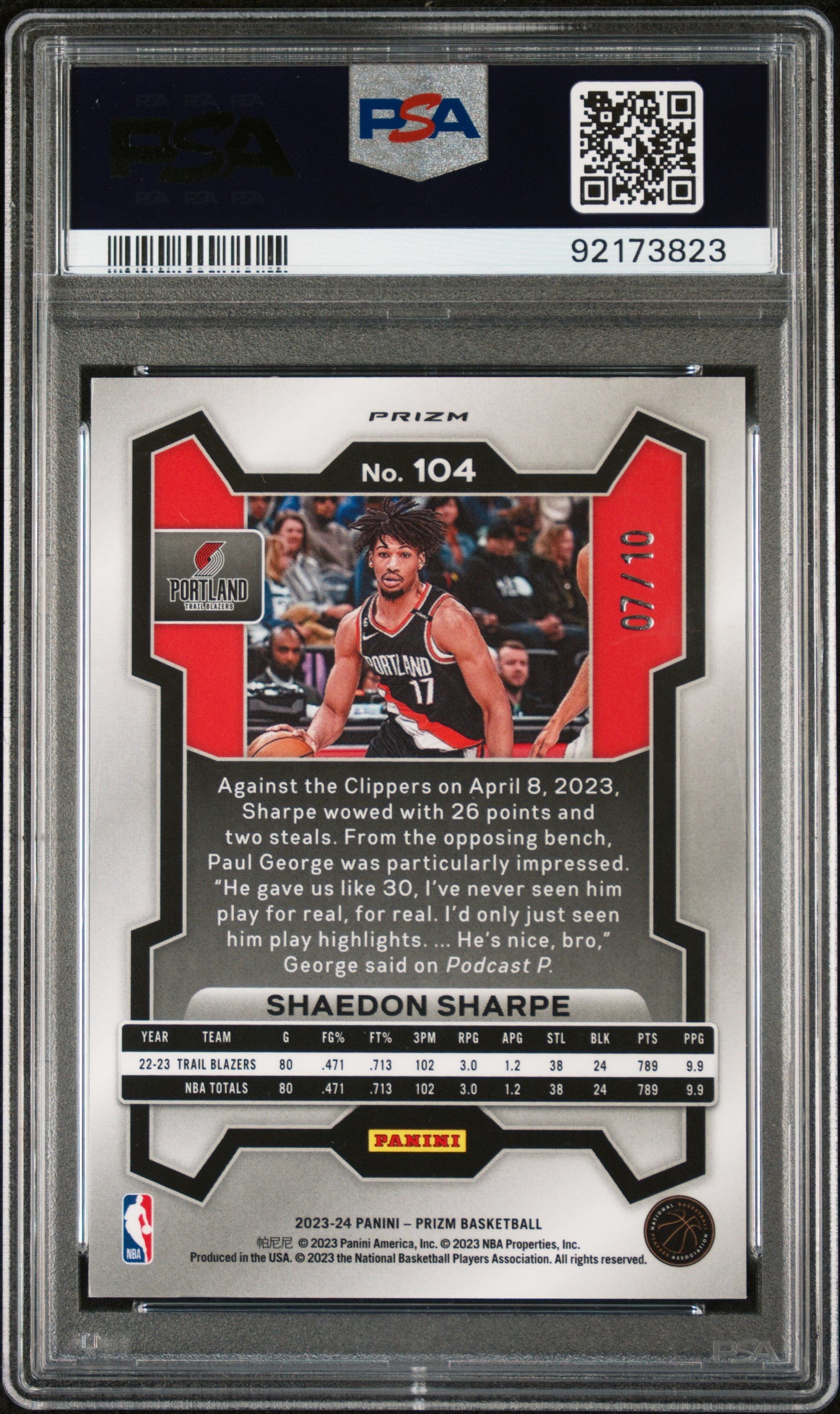2023 Prizm Gold Shimmer Shaedon Sharpe #104 /10 PSA 8