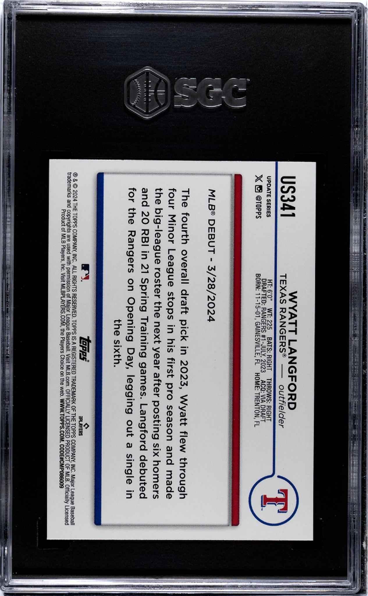 2024 Topps Update #US341 Wyatt Langford SGC 10