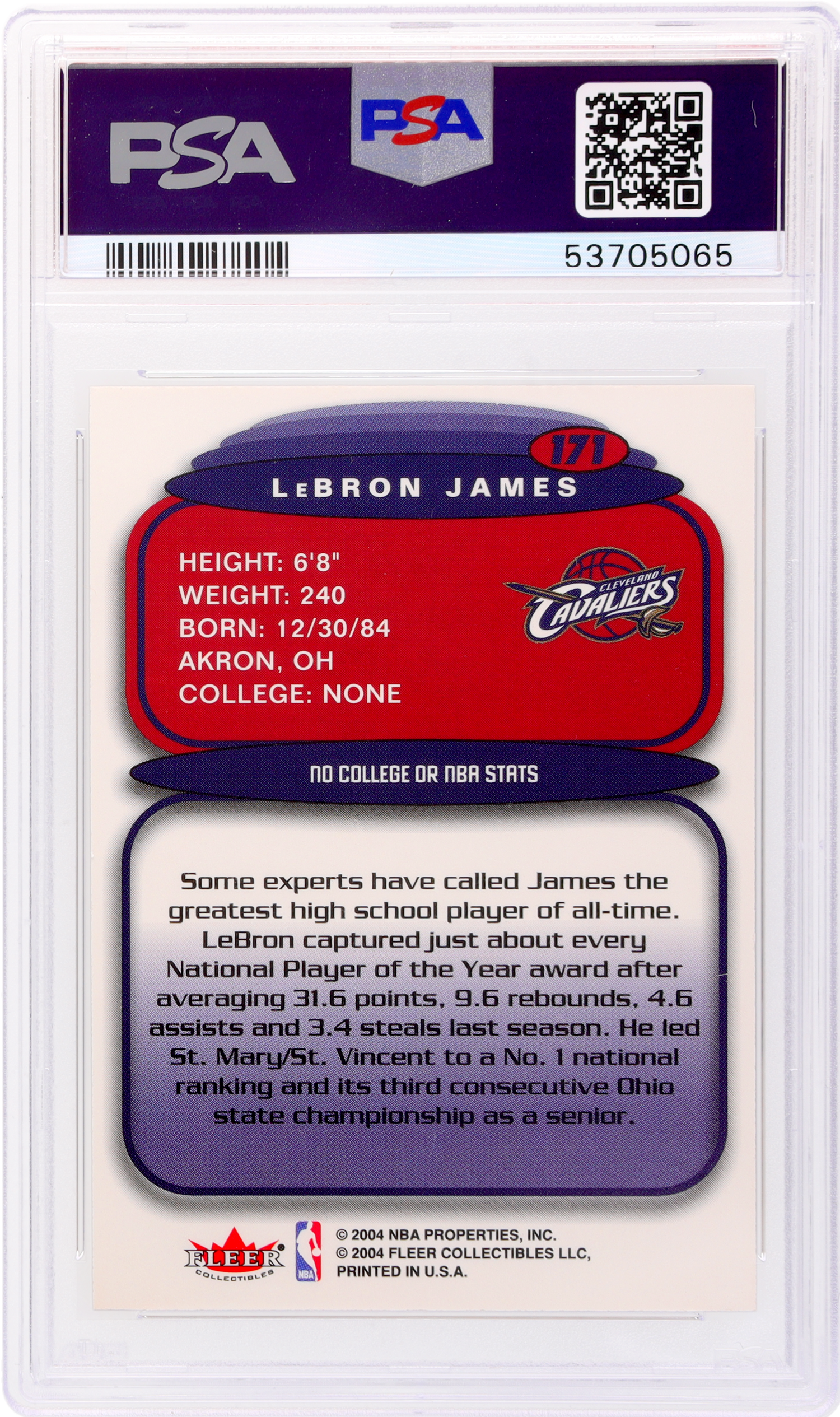 2004 Fleer Ultra Hummer H2 LeBron James #171 PSA 7