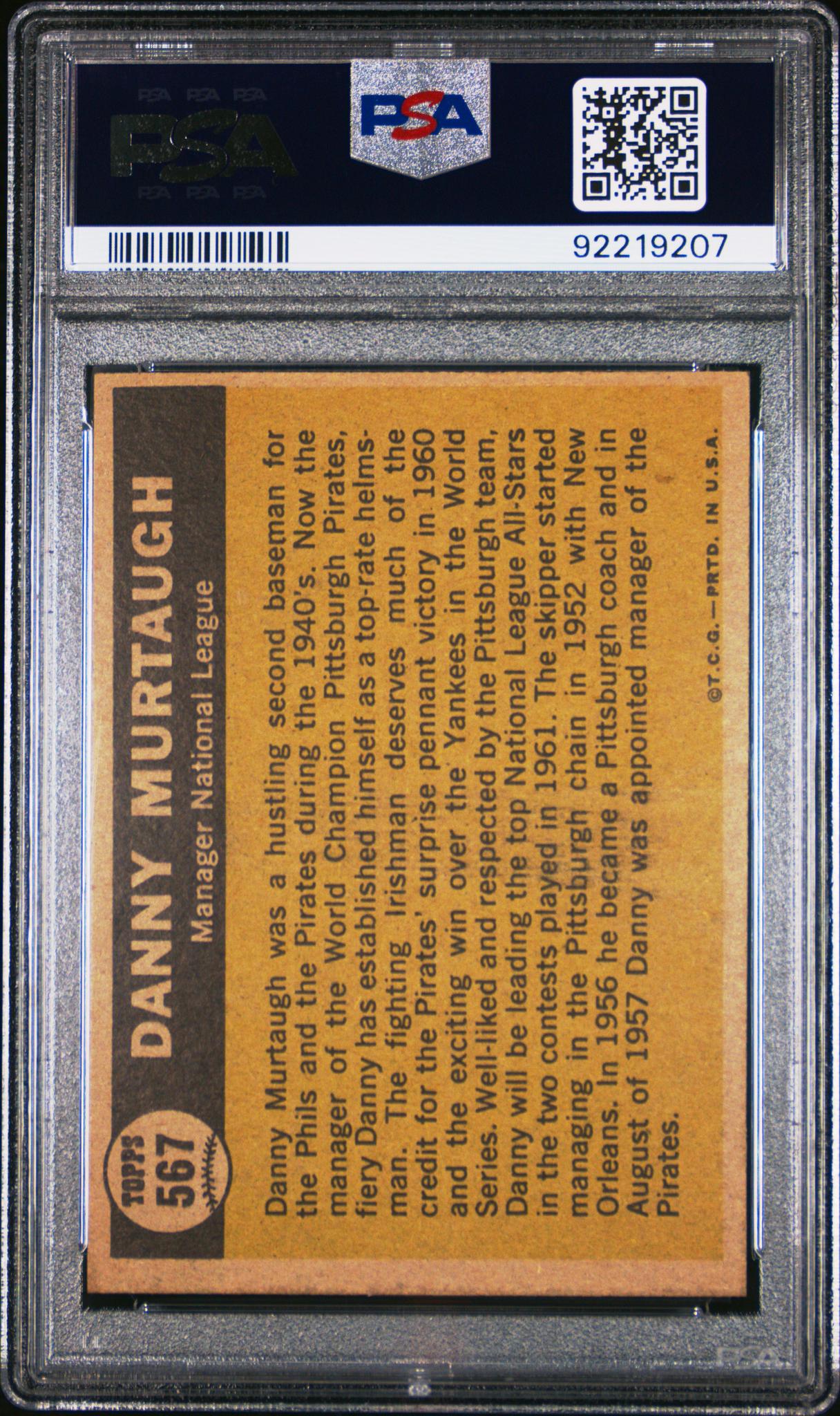 1961 Topps Sporting News All-Star Danny Murtaugh #567 PSA 5