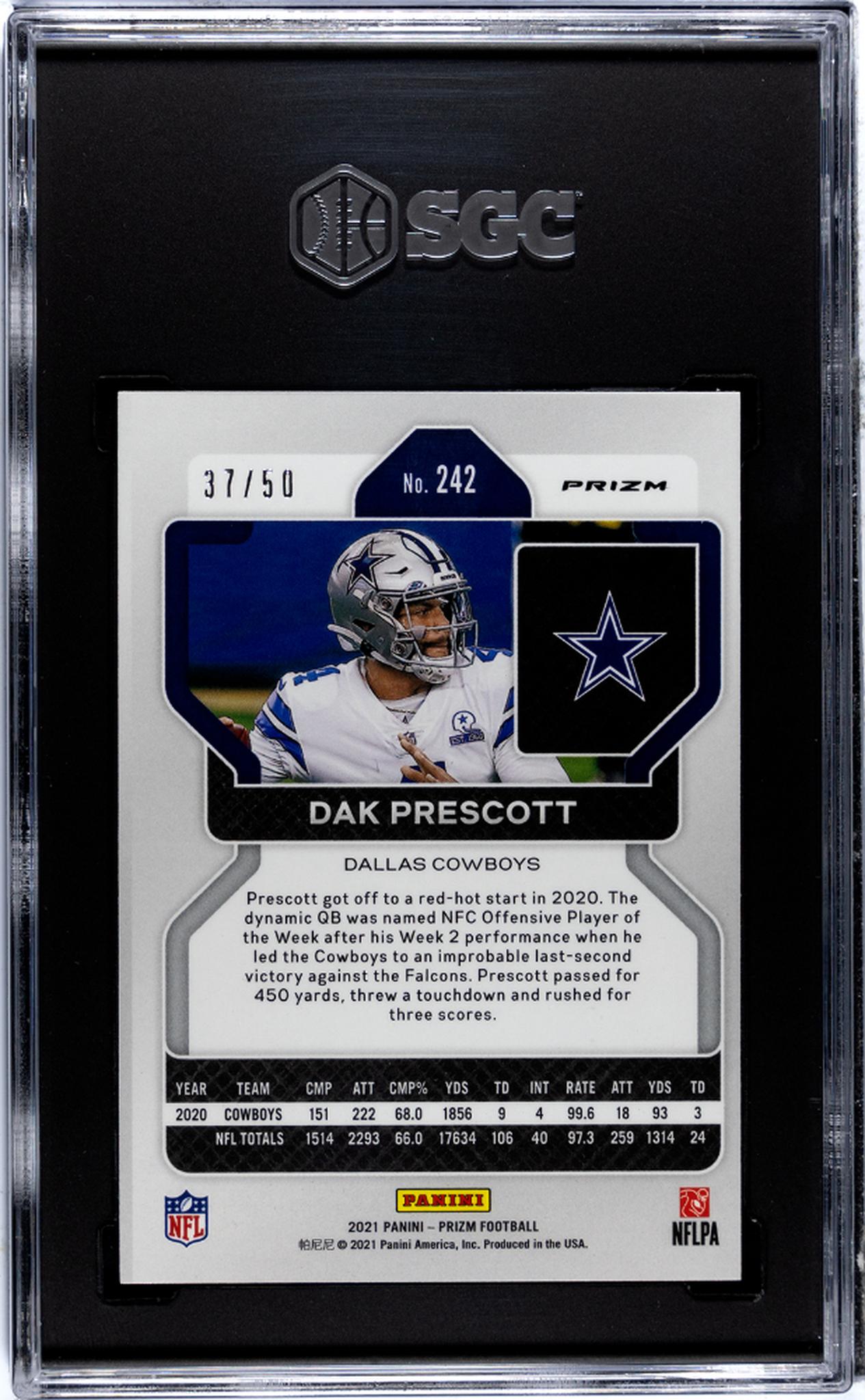 2021 Prizm #242 Dak Prescott Red No Huddle Prizm /50 SGC 8.5