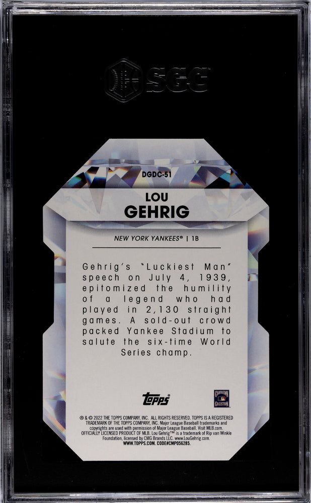 2022 Topps Update #DGDC-51 Lou Gehrig Diamond Greats Die-Cut SGC 10