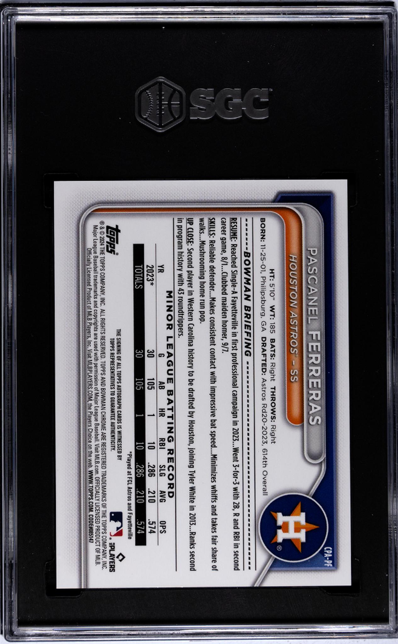 2024 Bowman Chrome Pascal Ferreras #CPA-PF Auto SGC 9.5