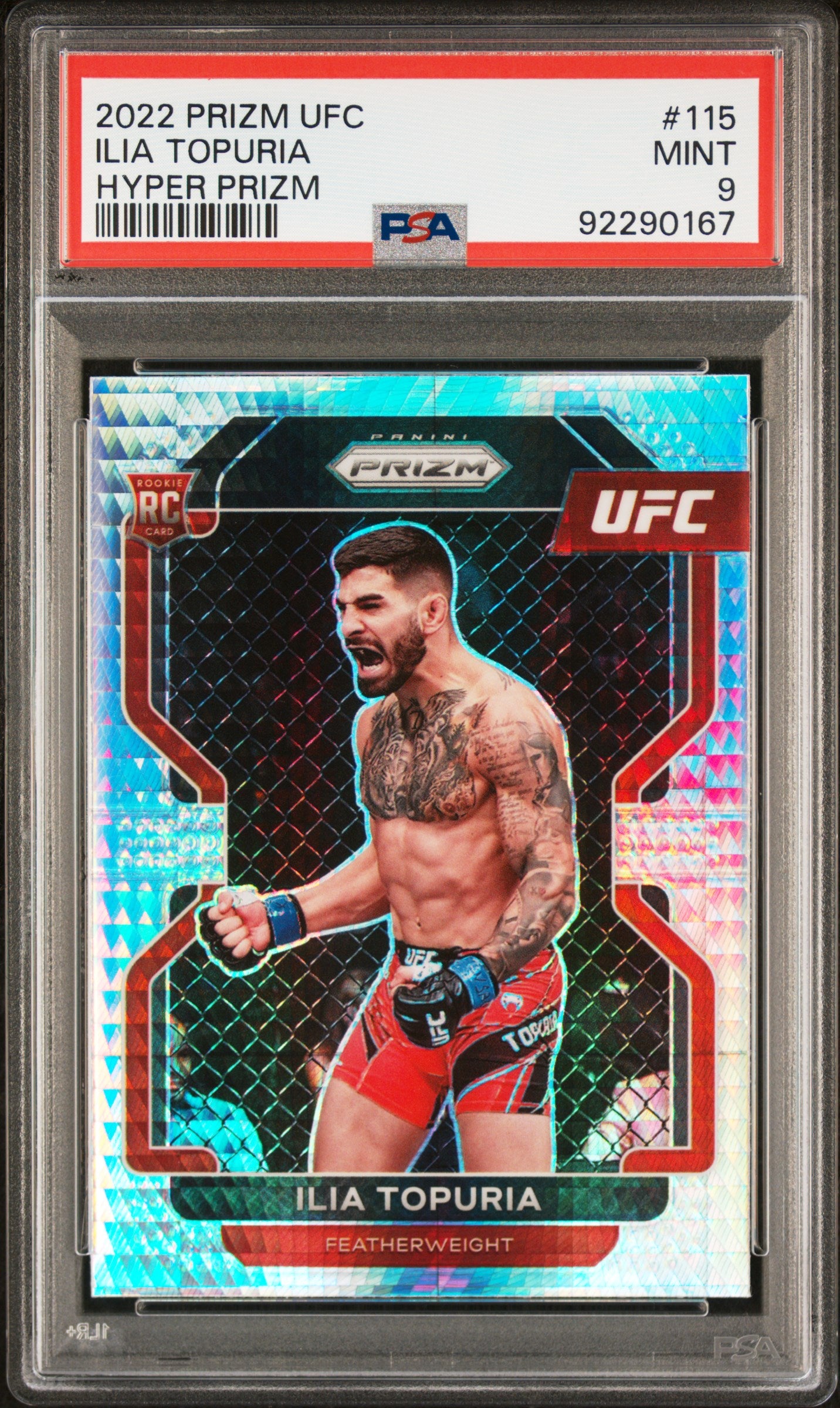 2022 Panini Prizm UFC Hyper Prizm Ilia Topuria #115 RC PSA 9