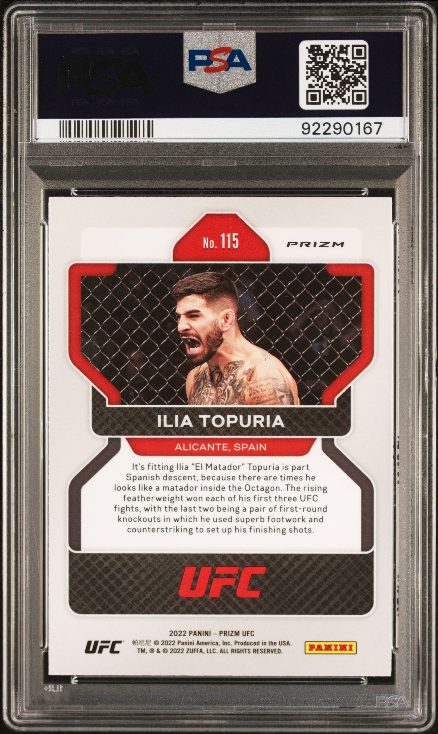2022 Panini Prizm UFC Hyper Prizm Ilia Topuria #115 RC PSA 9
