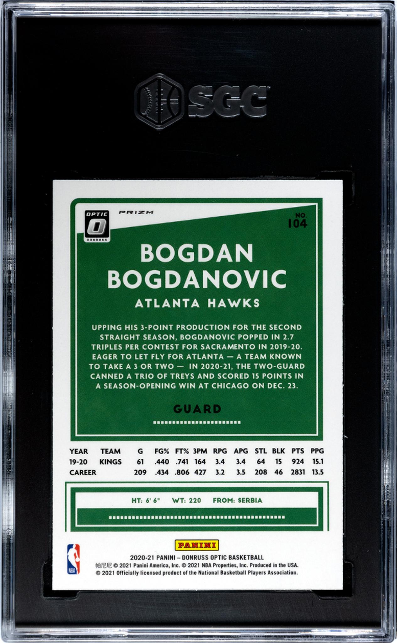 2020-21 Donruss Optic #104 Bogdan Bogdanovic Holo Prizm SGC 9.5