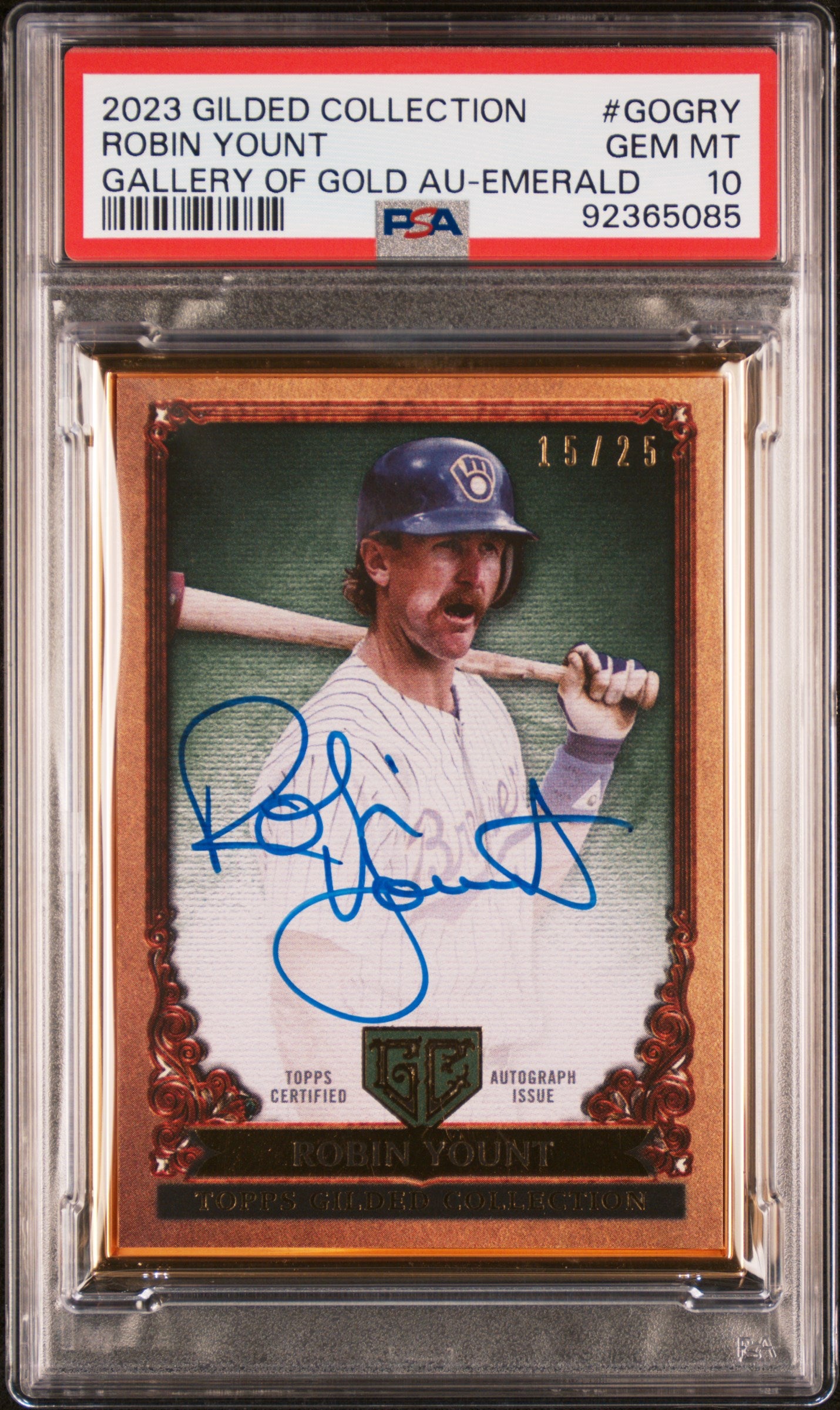 2023 Topps Gilded Gallery of Gold Auto Emerald /25 Robin Yount PSA 10