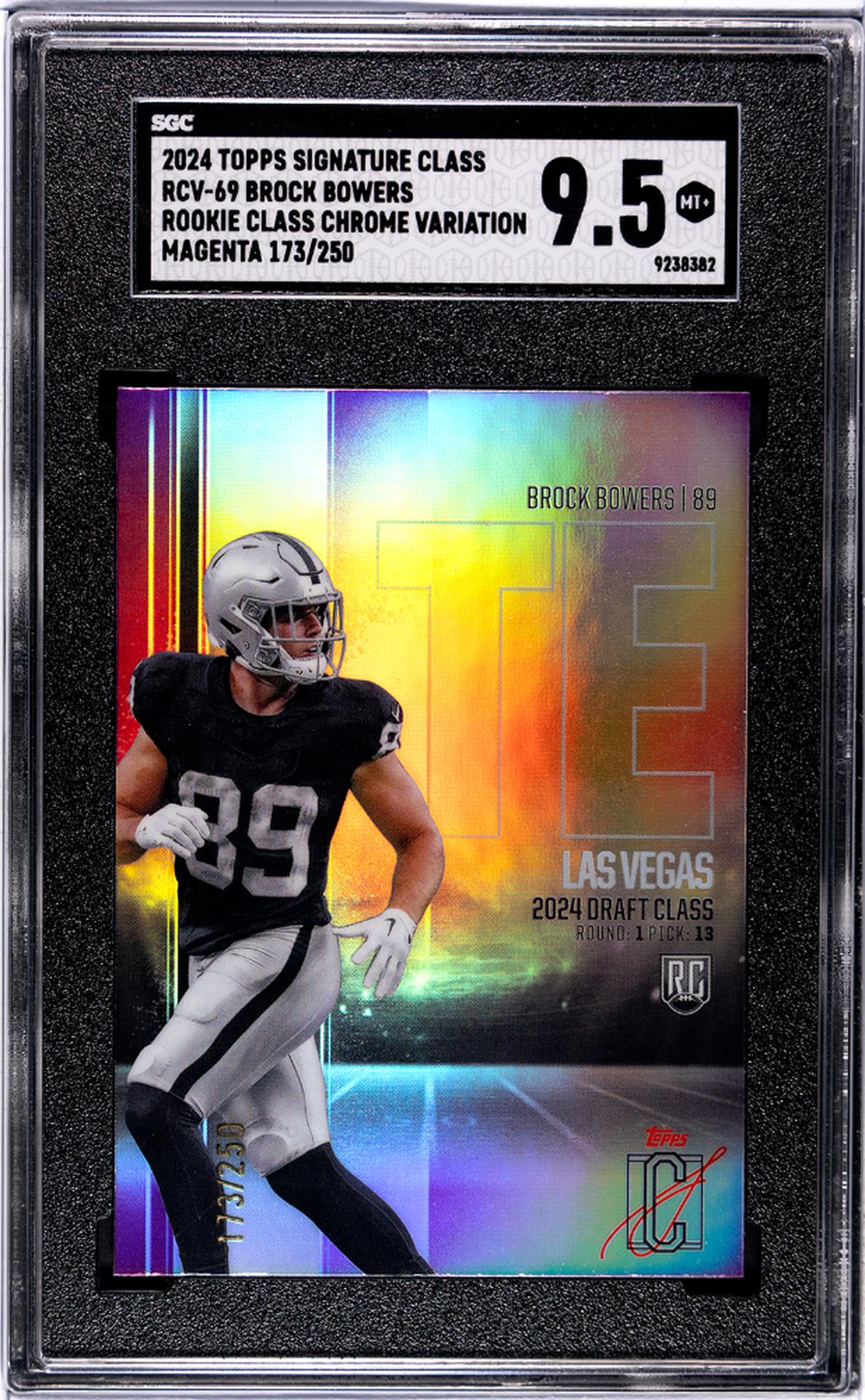 2024 Topps Signature Class #RCV-69 Brock Bowers Rookie Class Chrome Var. Magenta Refractor SGC 9.5