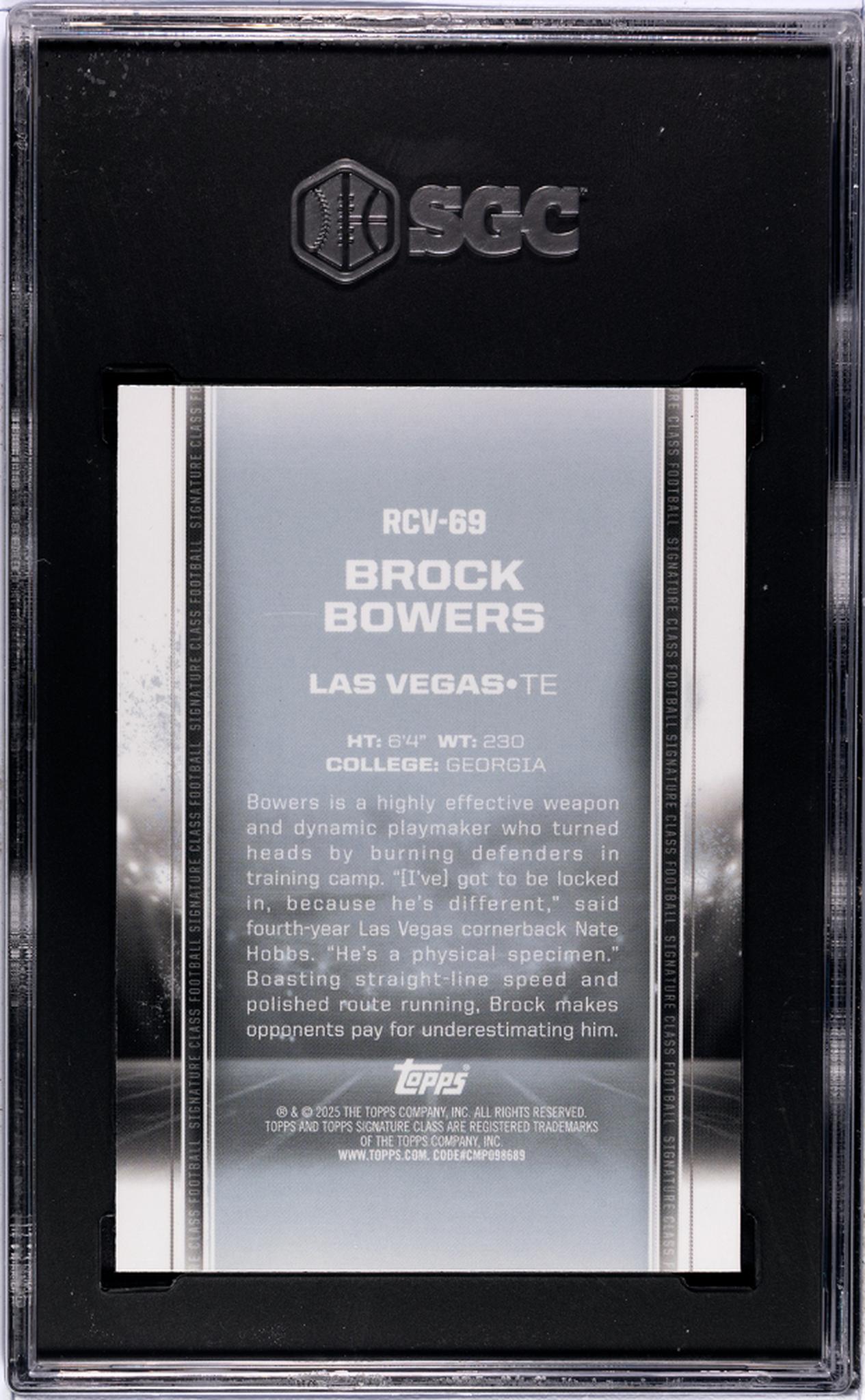 2024 Topps Signature Class #RCV-69 Brock Bowers Rookie Class Chrome Var. Magenta Refractor SGC 9.5