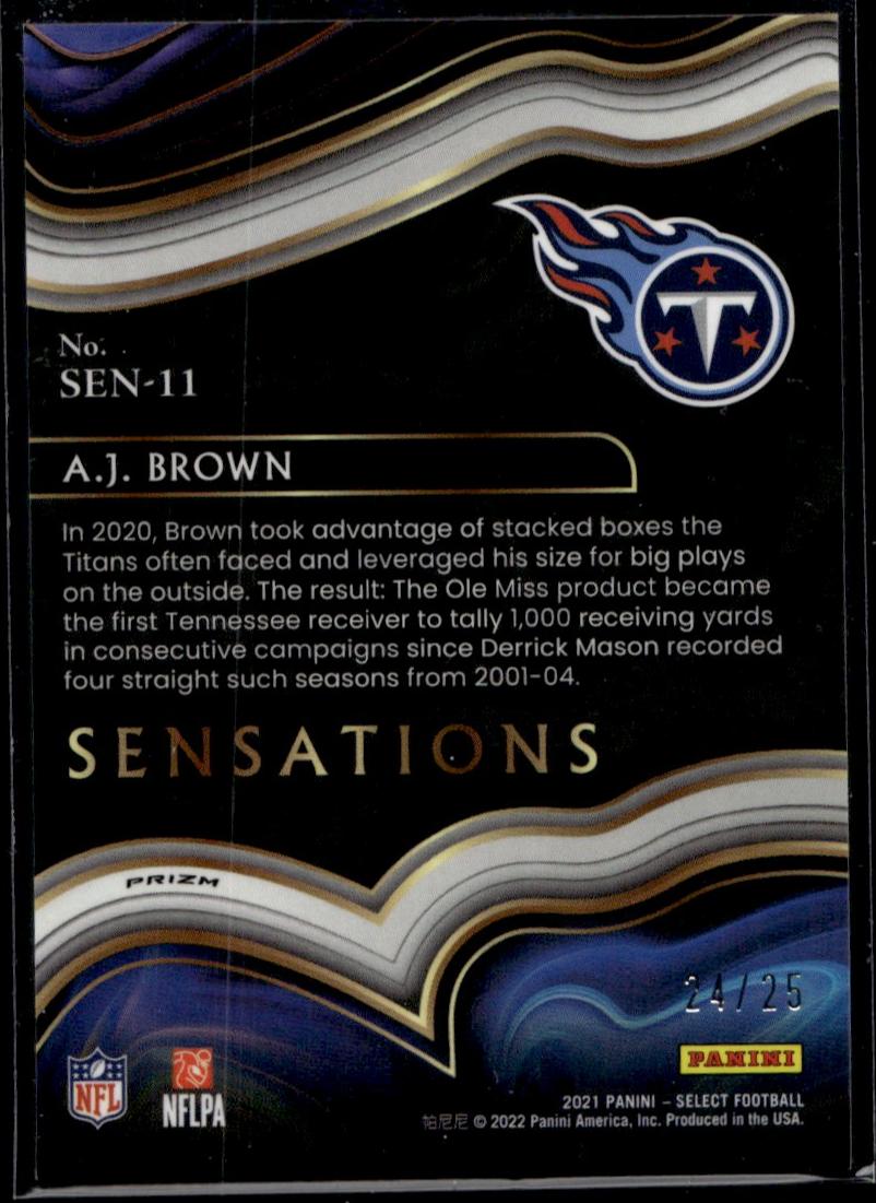 2021 Panini Select SEN-11 A.J. Brown Sensations Prizm /25 Tennessee Titans